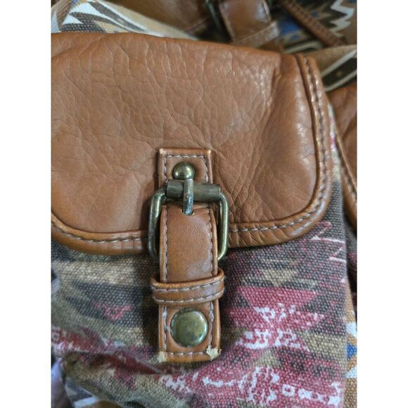 Vintage Wall Flower Womens Brown Faux Leather & Aztec Canvas Backpack W Buckles - Picture 8 of 11
